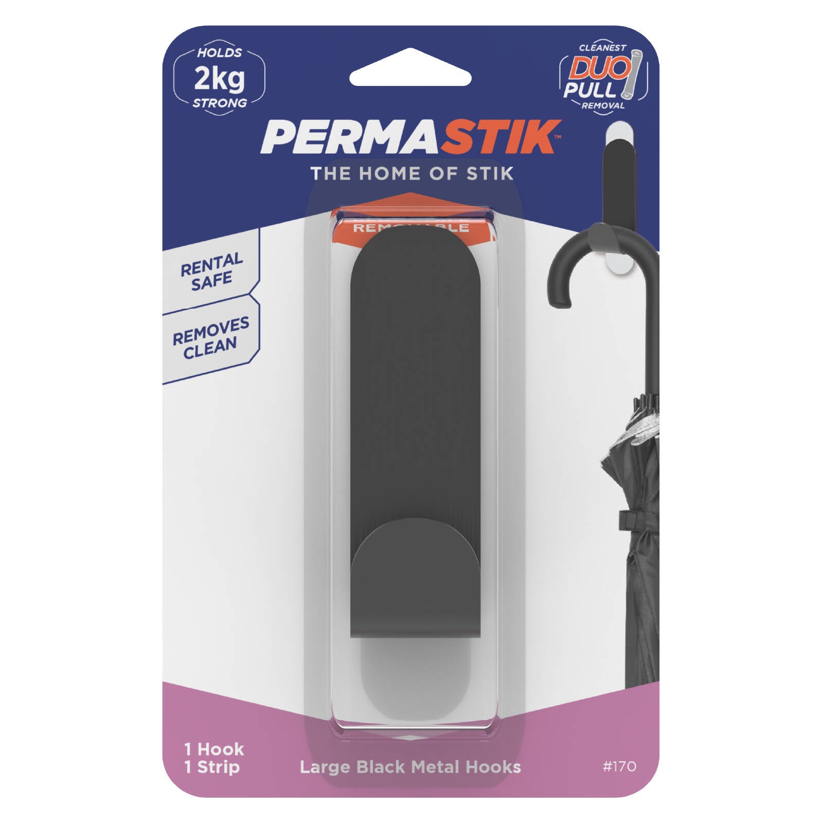 Permastik Large Matte Black Stainless Steel Hook