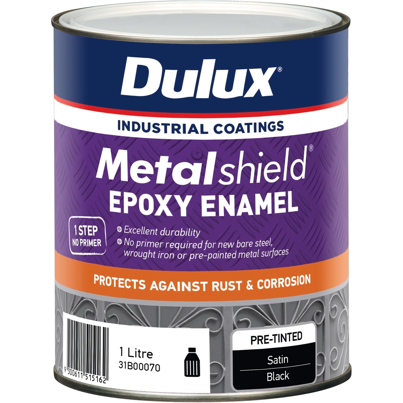 Dulux Metalshield Epoxy Enamel Satin Paint 1L Black - UV & Splatter Resistant Metal Topcoat
