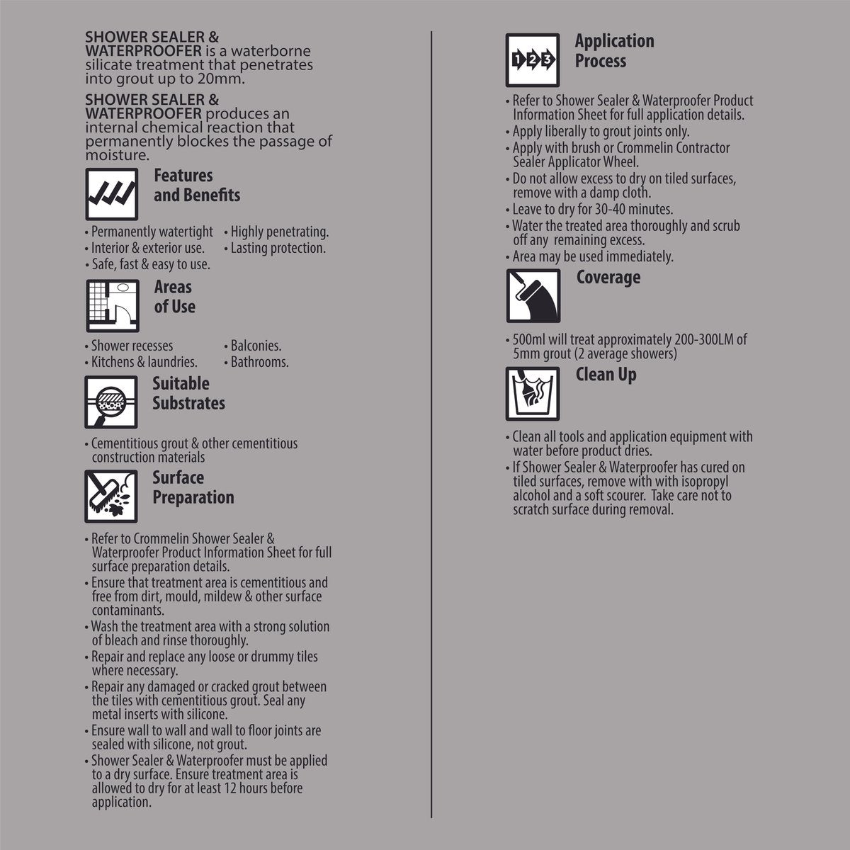 Crommelin Shower Sealer - 500ml Water Based Liquid - Permanently Watertight - SuperSaverAU - view 2