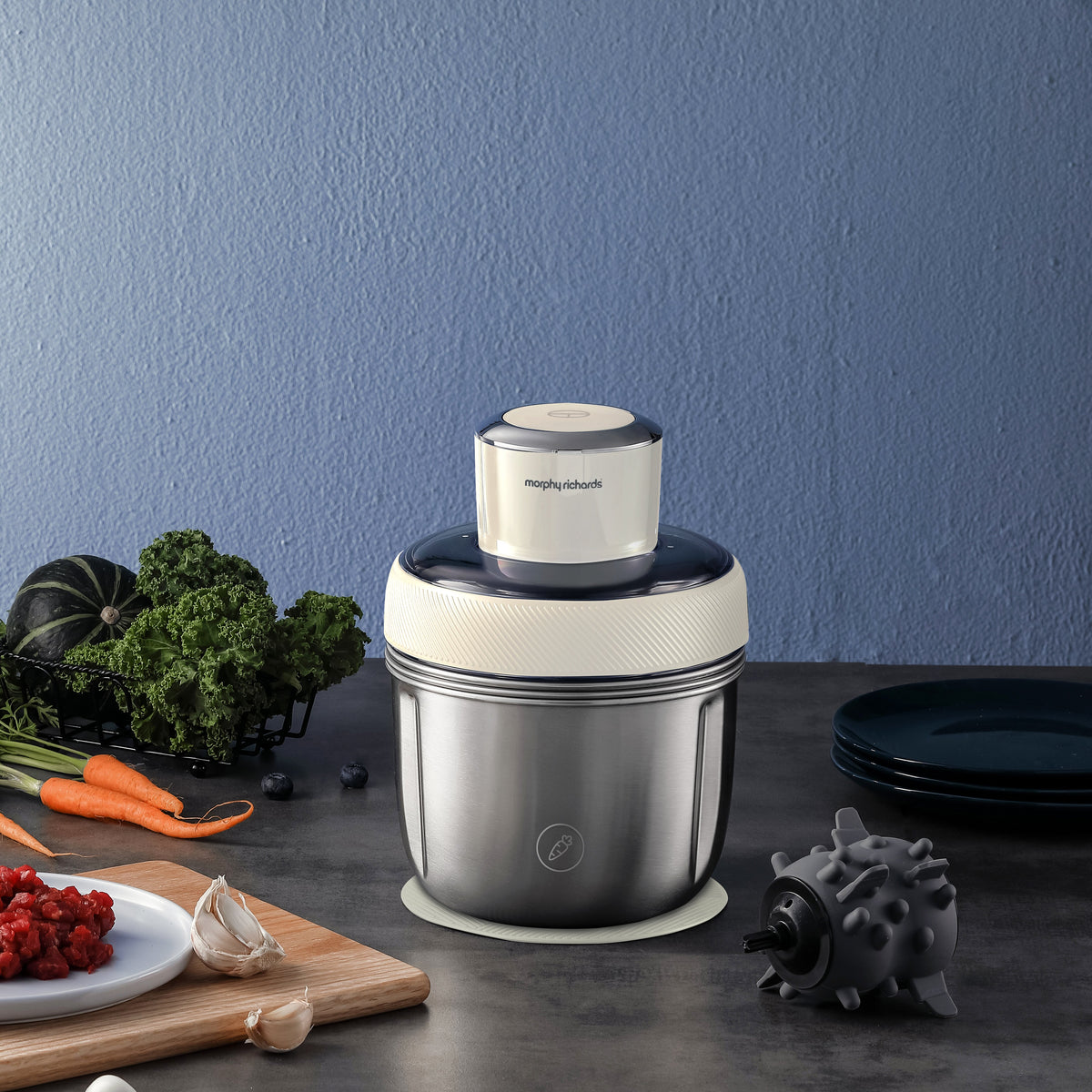 Morphy Richards Stainless Steel Chopper - 350W, Three Stackable Bowls, One-Button Operation - MRCH35WT
