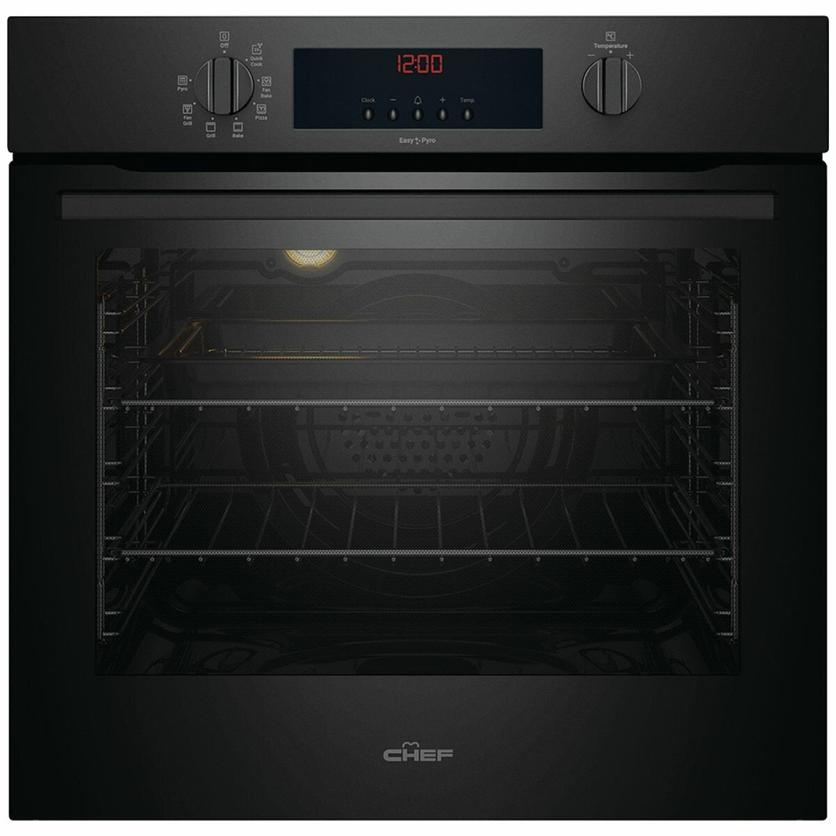 Chef 60cm Electric Built-In Multi-Function Oven with Easy Pyro Clean - 80L, 7 Functions, Black - CVEP614DB