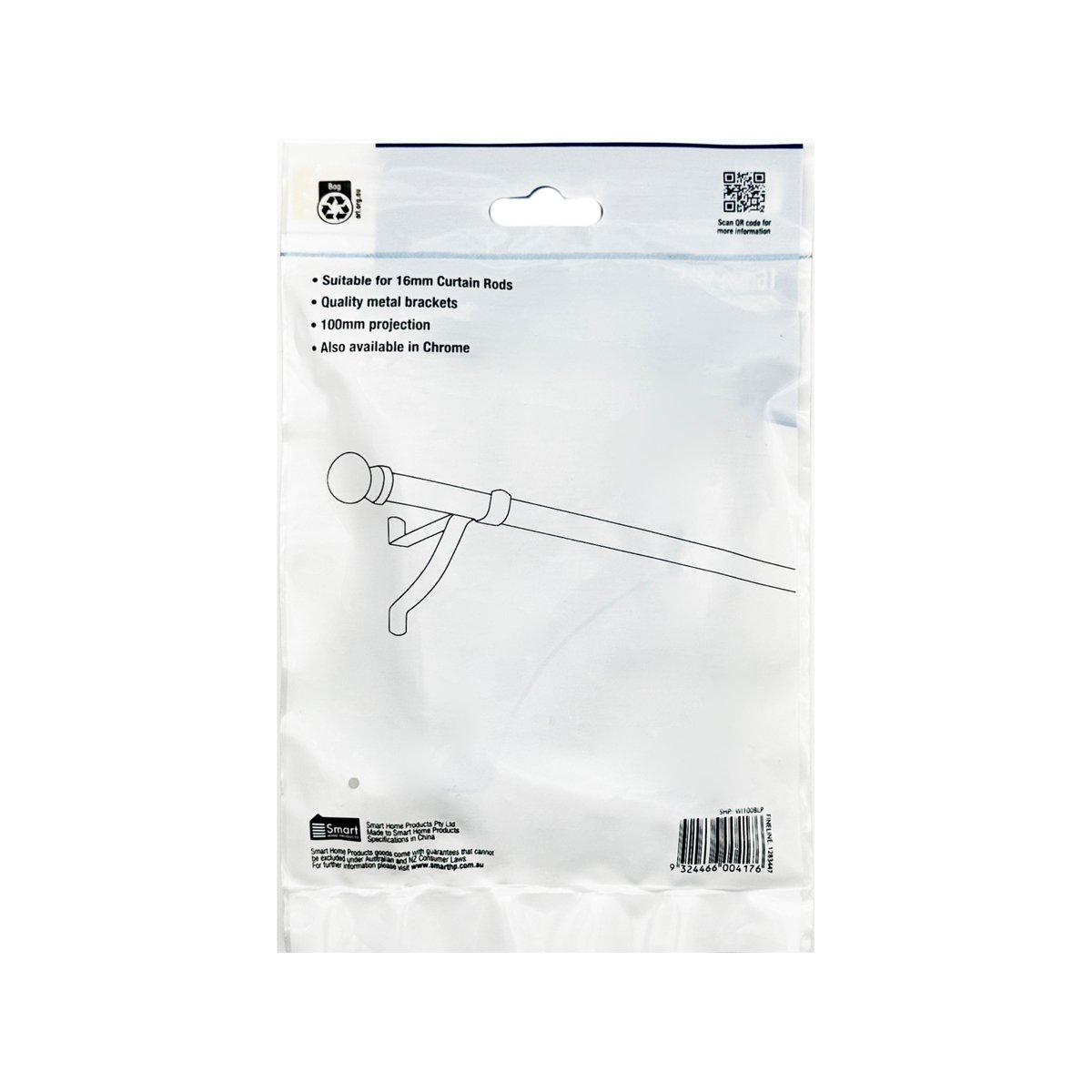 Windoware Curtain Bracket - 100mm - Black - 2 Pack - Metal - Durable - SuperSaverAU - view 5