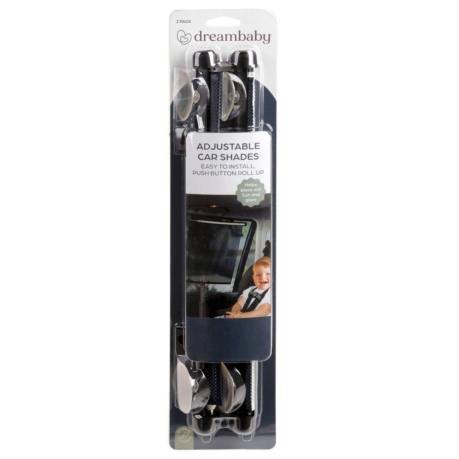 Dreambaby Adjustable Car Window Shade 2 Pack Black Suction-Mount