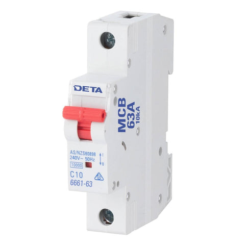 Deta 63A Miniature Circuit Breaker - 10kA Short Circuit Capacity - 1 Pole - 18mm - SuperSaverAU - view 1