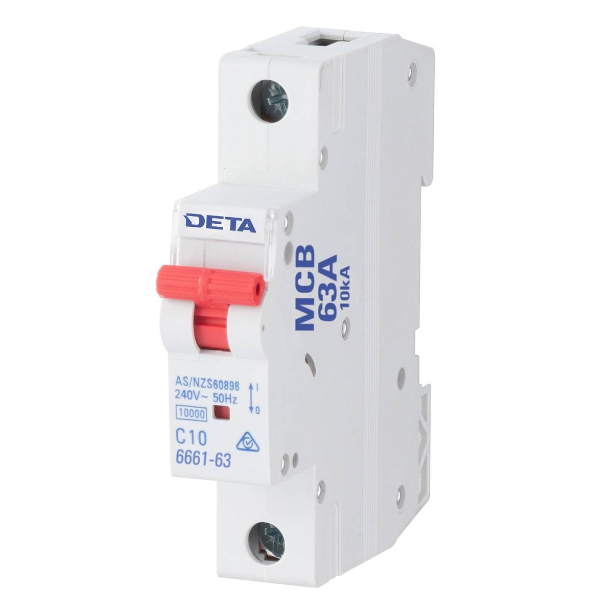 DETA 63A 1 Pole 240V DIN Rail Miniature Circuit Breaker 6661-63B