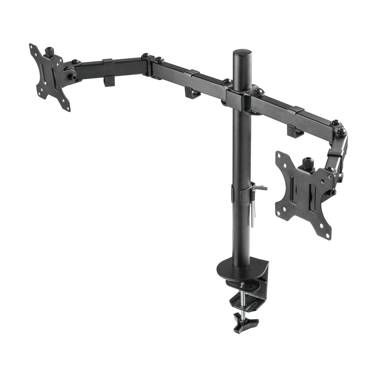 Practa Full Motion Dual Arm Monitor Mount PRMMD 13-32 inch Black Steel, Clamp or Grommet Fit
