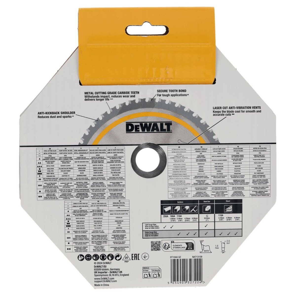 DeWALT 184mm 48T Mild Steel Metal Cutting Circular Saw Blade DT1044-QZ - 20mm Arbor