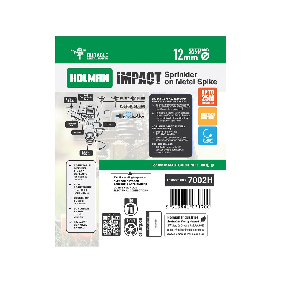 Holman 12mm Metal Impact Spike Irrigation Sprinkler