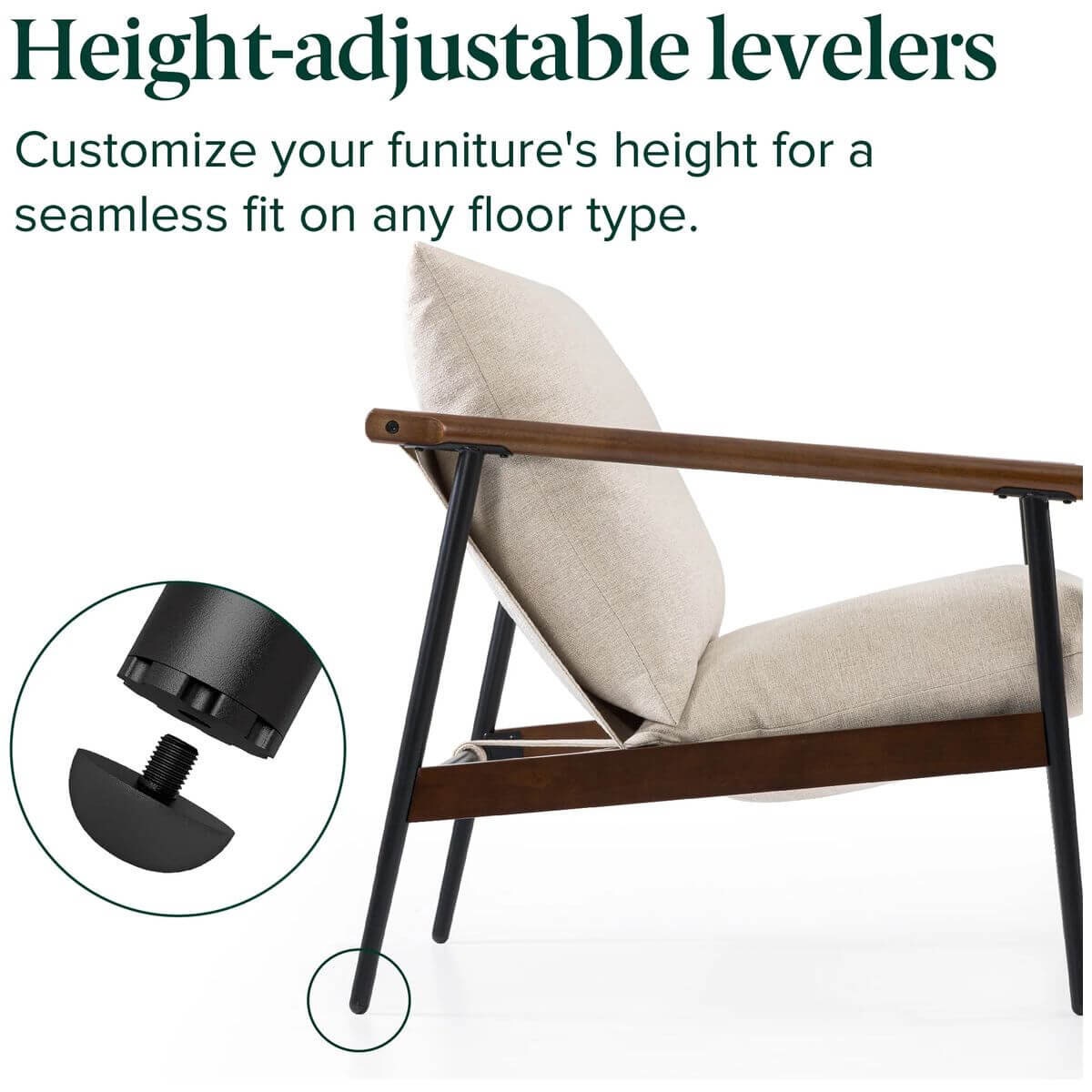 Zinus Wood and Metal Frame Armchair - Black, Ergonomic Sling Seat, Foam Cushion - AU-USHSL4ZC-31B