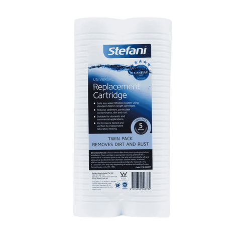 Stefani 5.0 Micron Normal Duty Universal Sediment Cartridge, 250mm, Polypropylene, Twin Pack