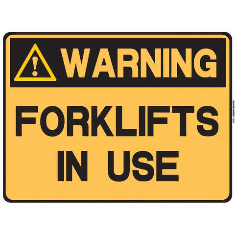 Sandleford 450 x 600mm Forklifts In Use Polypropylene Sign - Weather Resistant Matt