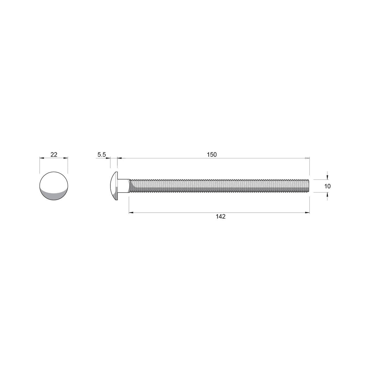 Zenith M10 x 150mm 304 Stainless Steel Cup Head Bolt and Nut