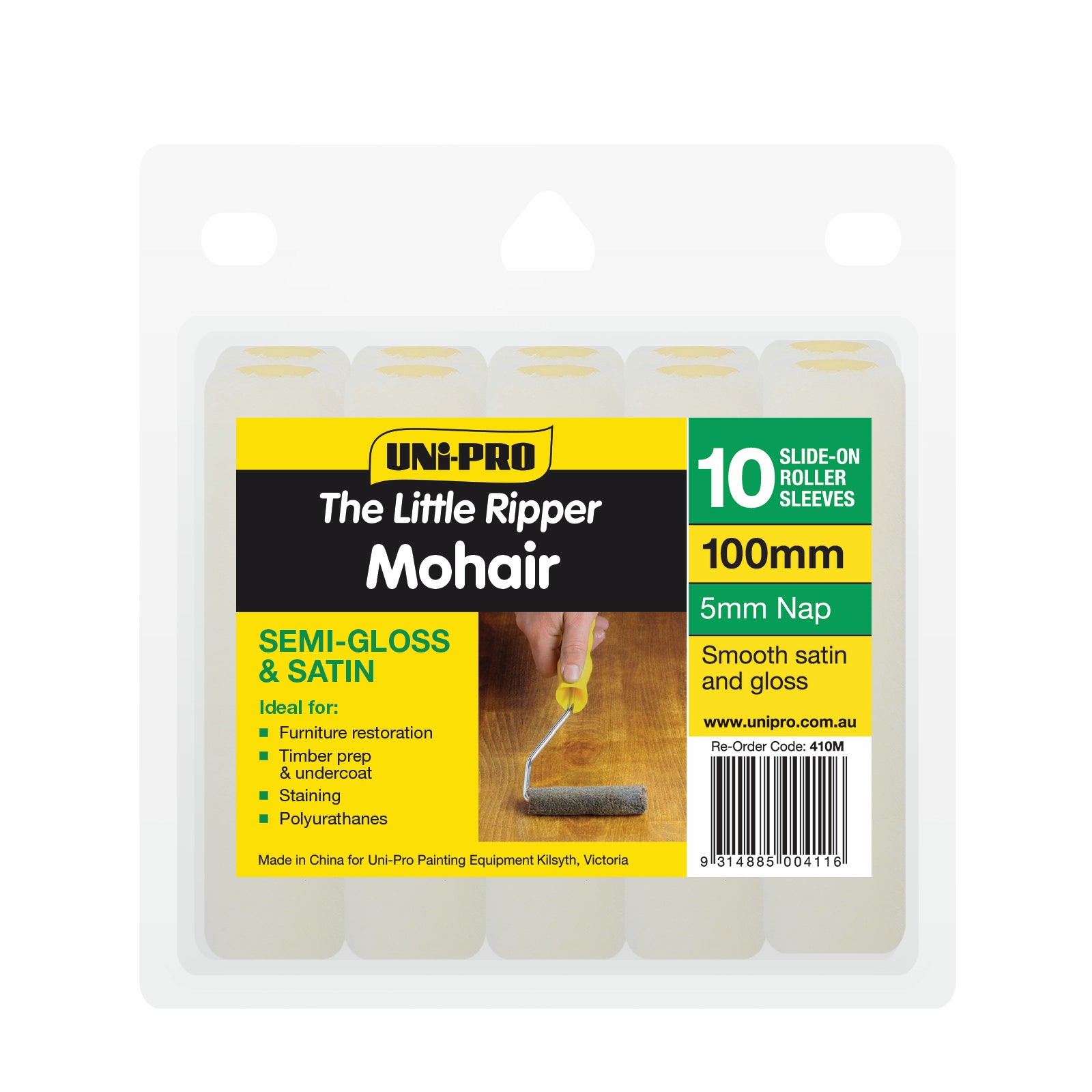 UNi-PRO 100mm Little Ripper Mohair Roller Cover 5mm Nap 10 Pack
