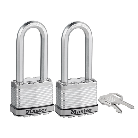 Master Lock 51mm Magnum Laminated Steel Padlock, 64mm Extra Long Shackle - 2 Pack
