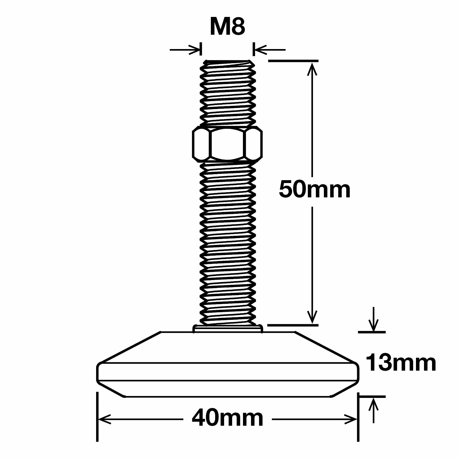 Richmond 40mm x M8 Zinc Plated Nylon Fixed Cone Levelling Foot 2 Pack