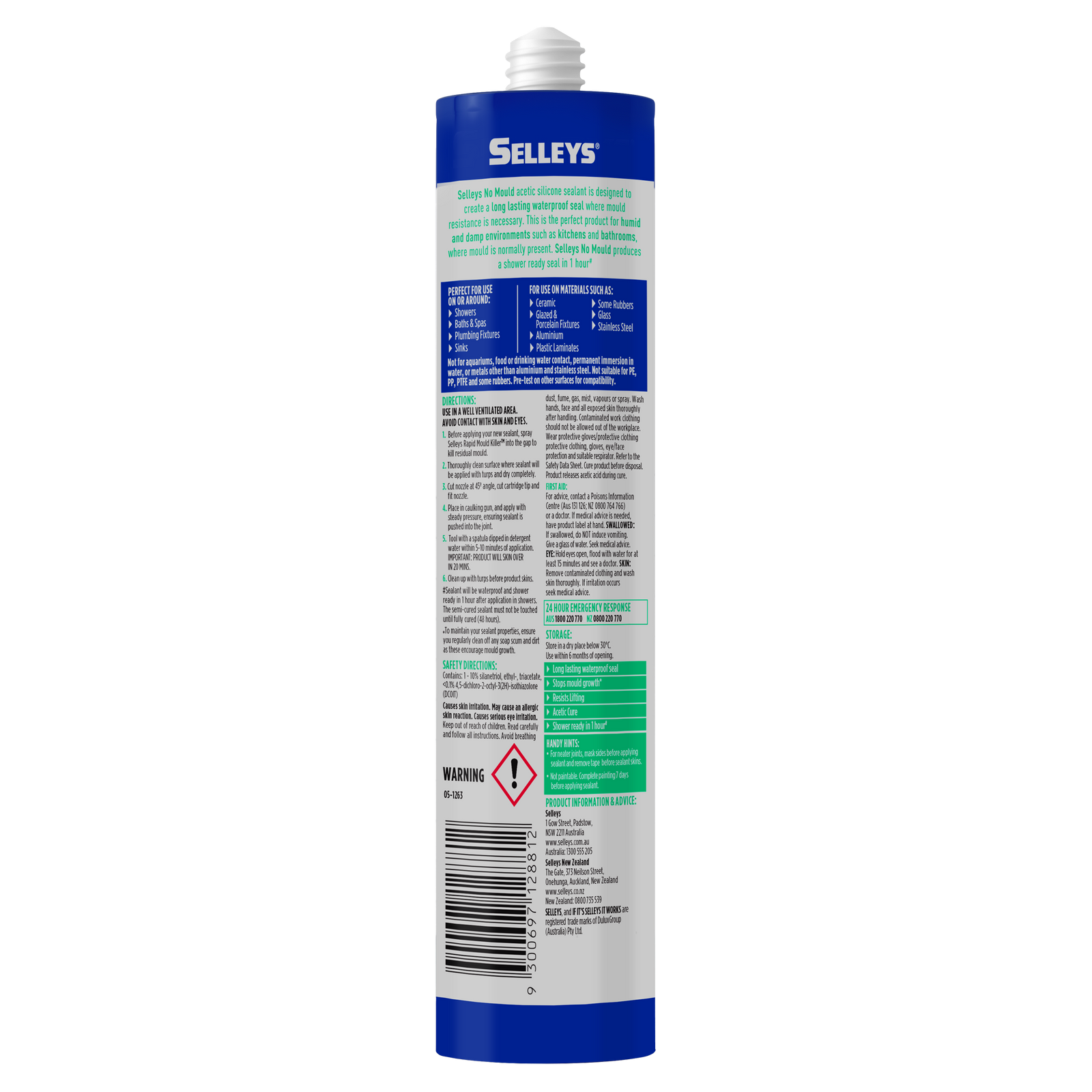 Selleys No Mould 290ml White Acetic Cure Silicone Sealant