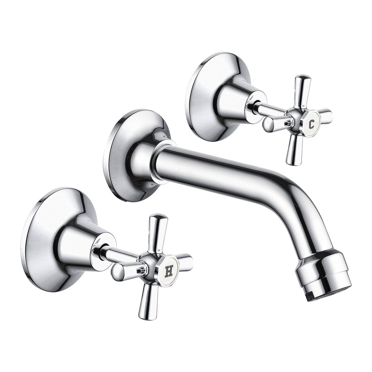 Estilo Chrome Brass Bath Set - 140mm Spout Reach, Cross Handles