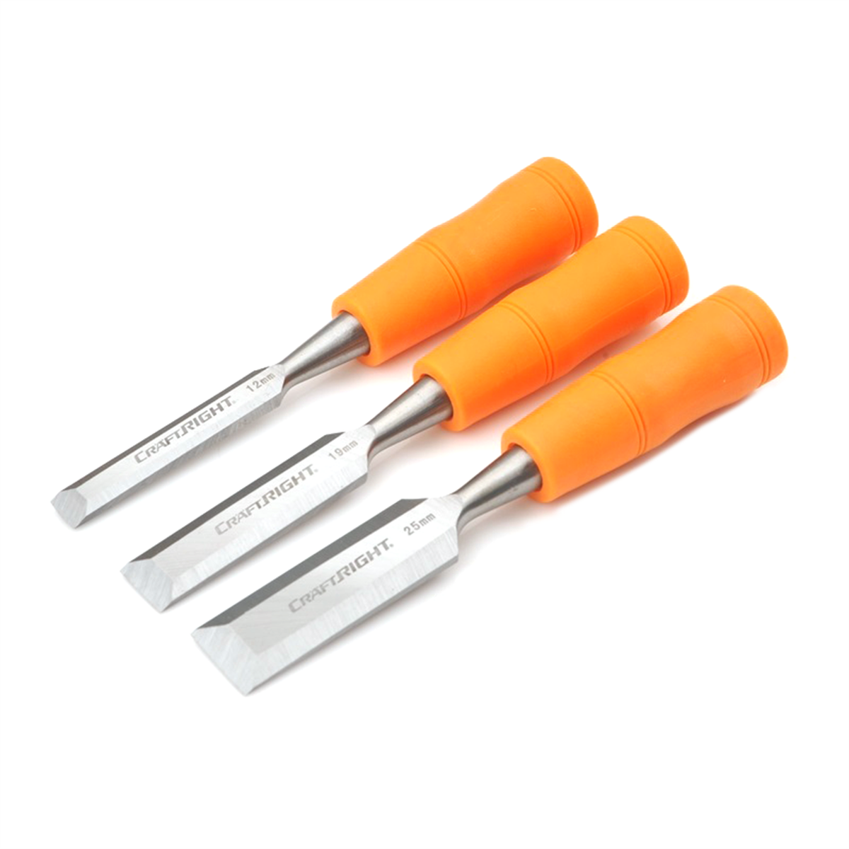 Craftright 3 Piece Wood Chisel Set, 12mm 19mm 25mm Carbon Steel, Orange