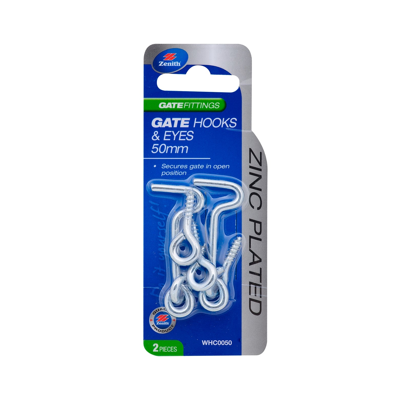 Zenith 50mm Zinc Plated Gate Hooks and Eyes, Steel, 2 Pack