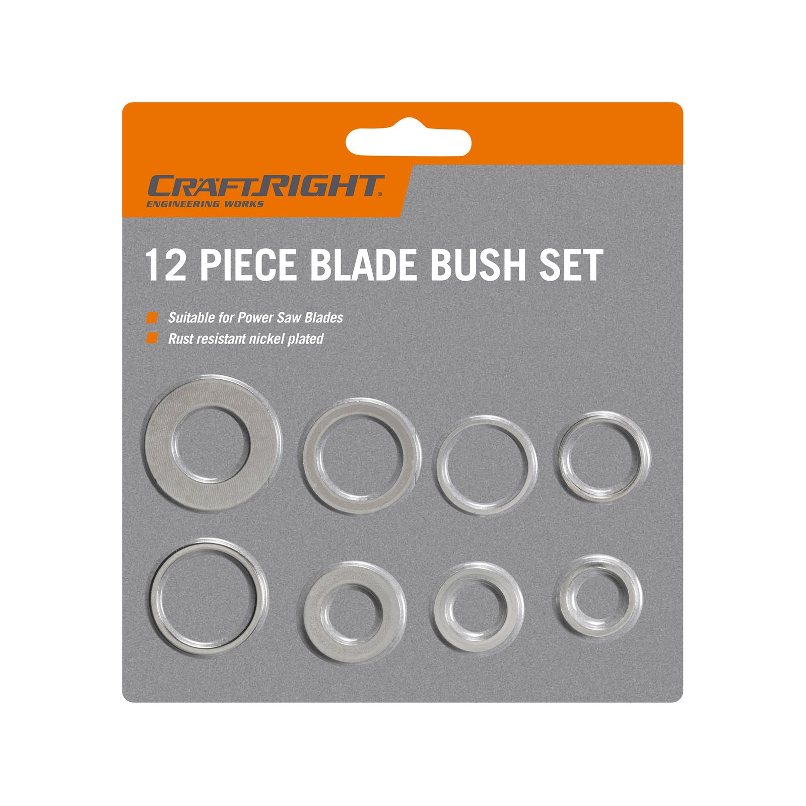 Craftright 12 Piece Circular Saw Bush Set, Nickel Plated Metal, for Circular, Mitre & Table Saws