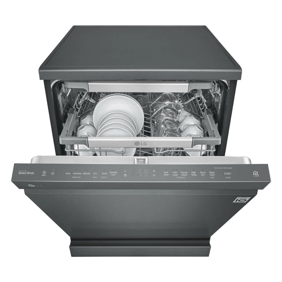 LG 60cm QuadWash Freestanding Dishwasher - 15 Place Settings - Matte Black - Auto Door Opening - XD3A15MB