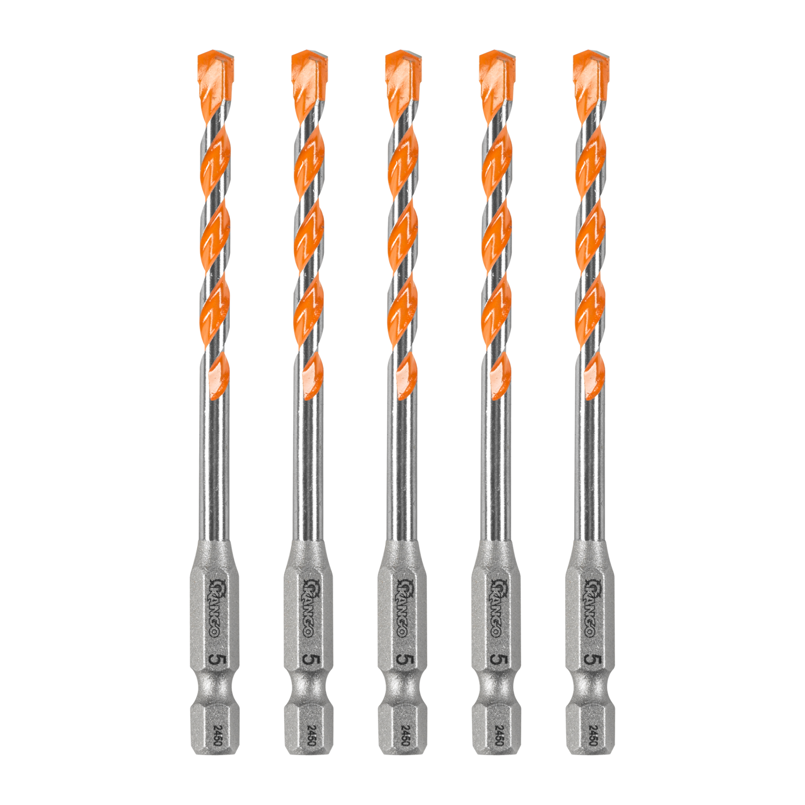 Kango 5 x 100mm Masonry Drill Bit 5 Pack - 1/4" Hex Carbide Tip for Concrete & Brick