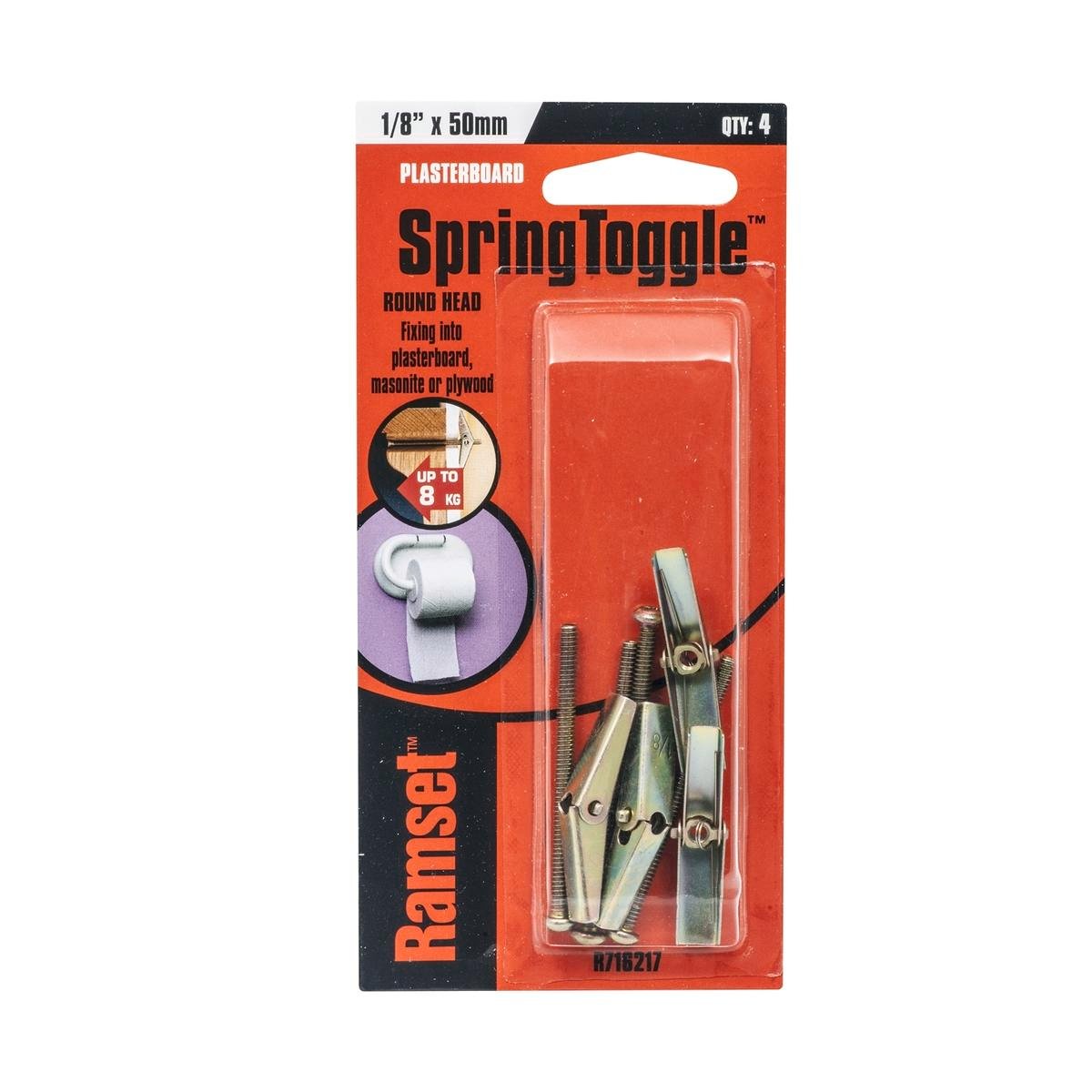 Ramset 1/8" x 50mm Round Head Spring Toggle - 4 Pack