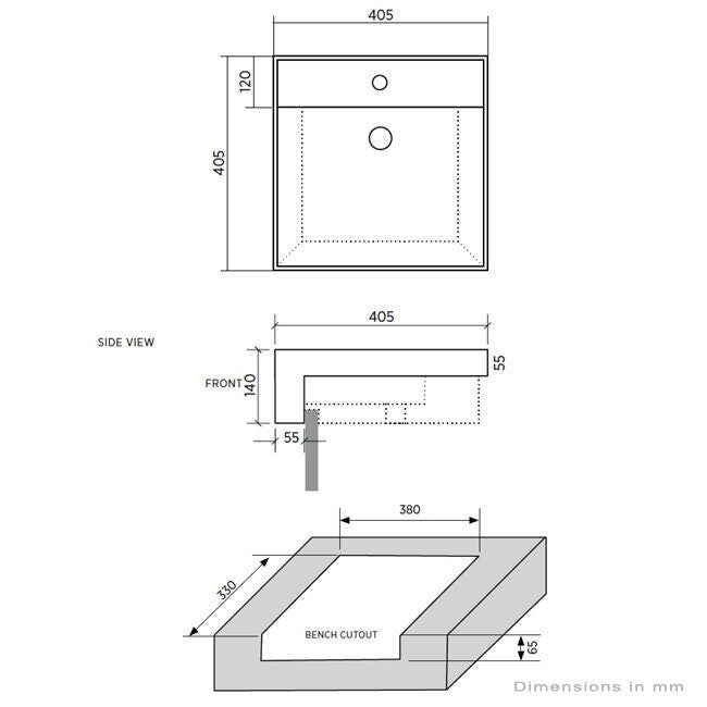 Seima Kyra Semi Recessed Basin - White Finish, 1 Taphole, With Overflow - SBC-215