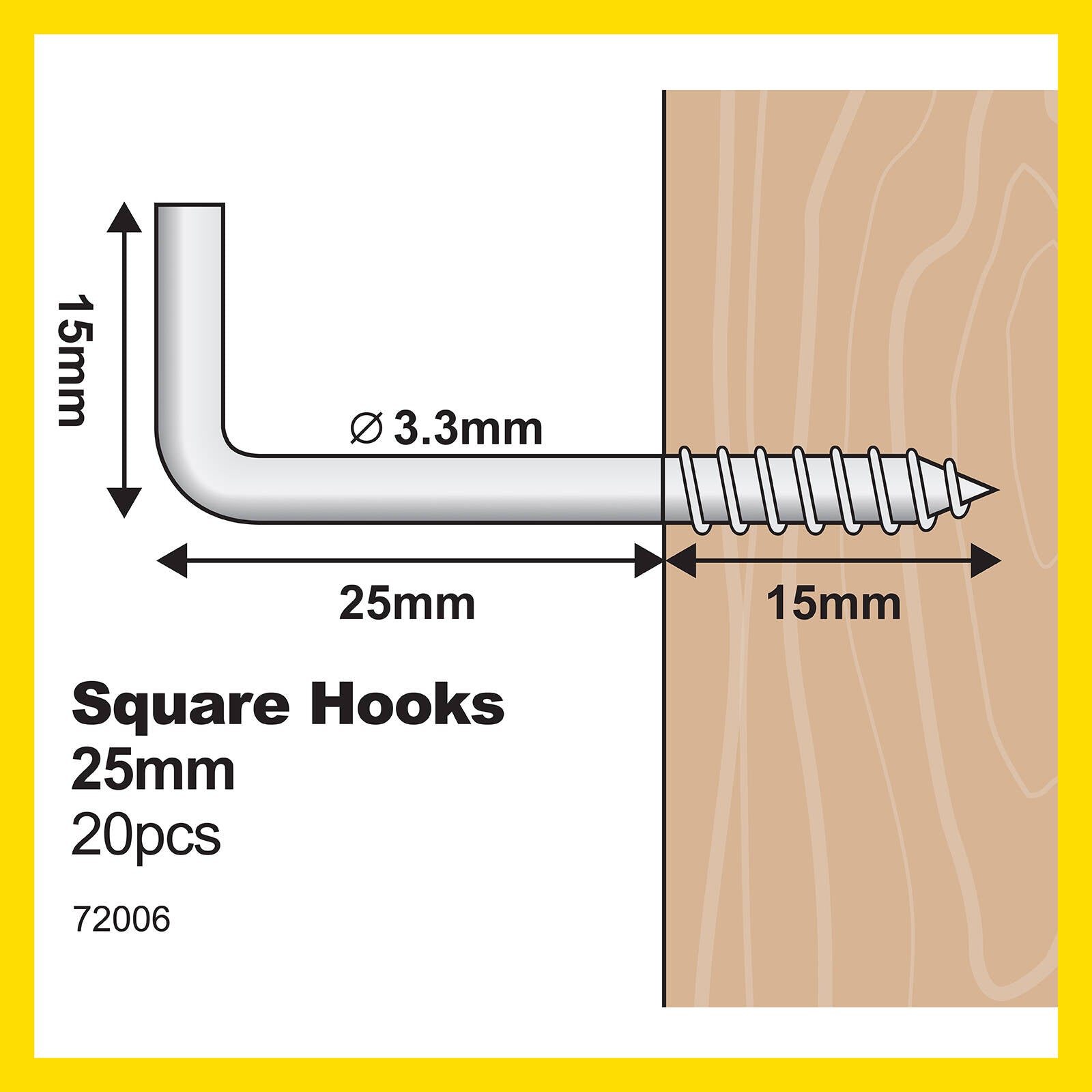Everhang 25mm Steel Square Hook 20 Pack Zinc Plated 15kg Load