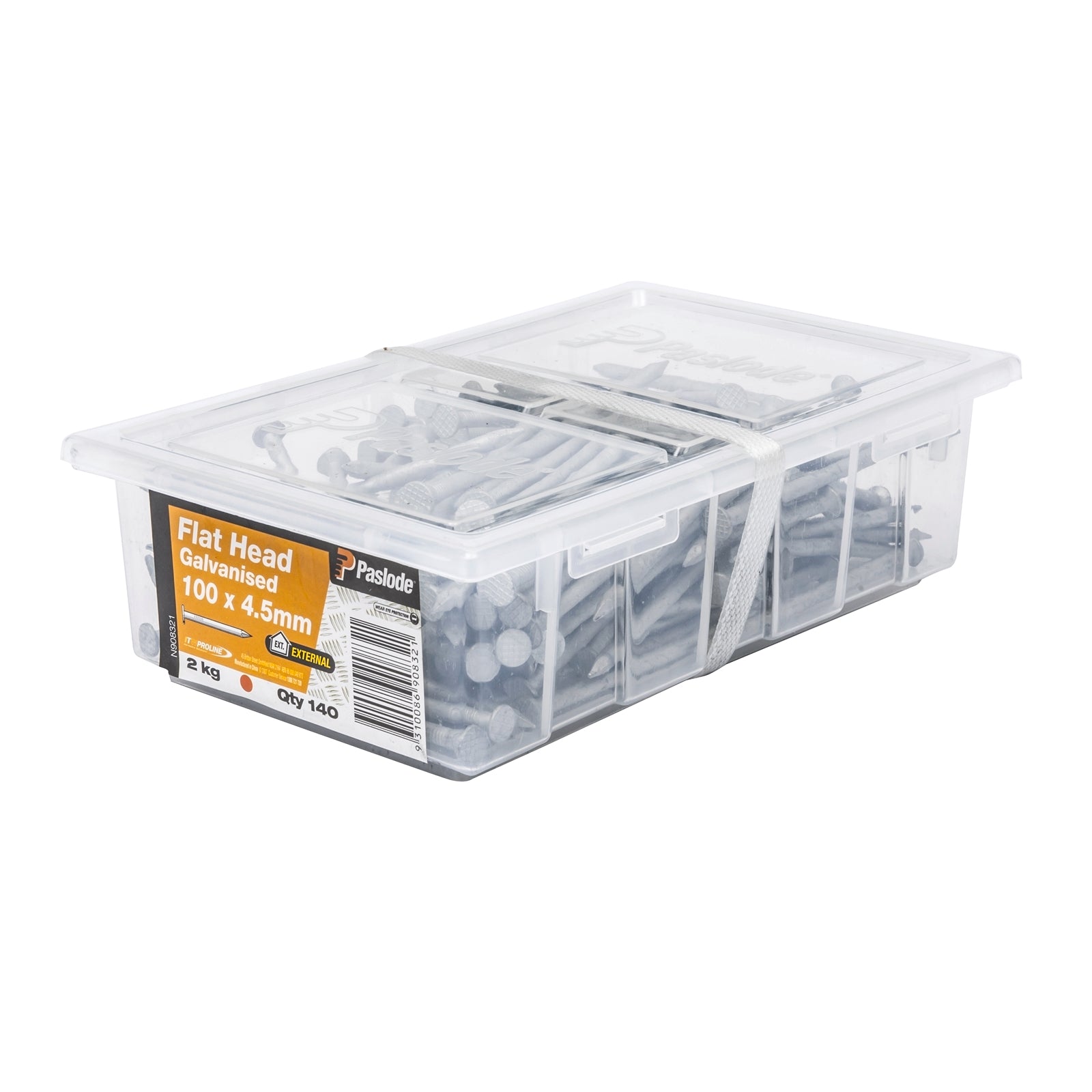 Paslode 100 x 4.5mm Galvanised Flat Head Nails - 140 Pack, 2kg, Timber Fixing