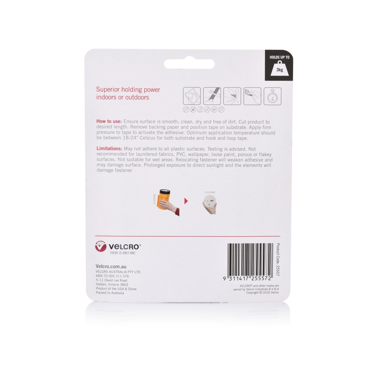 VELCRO Brand 25mm x 1m White Heavy Duty Hook and Loop Tape