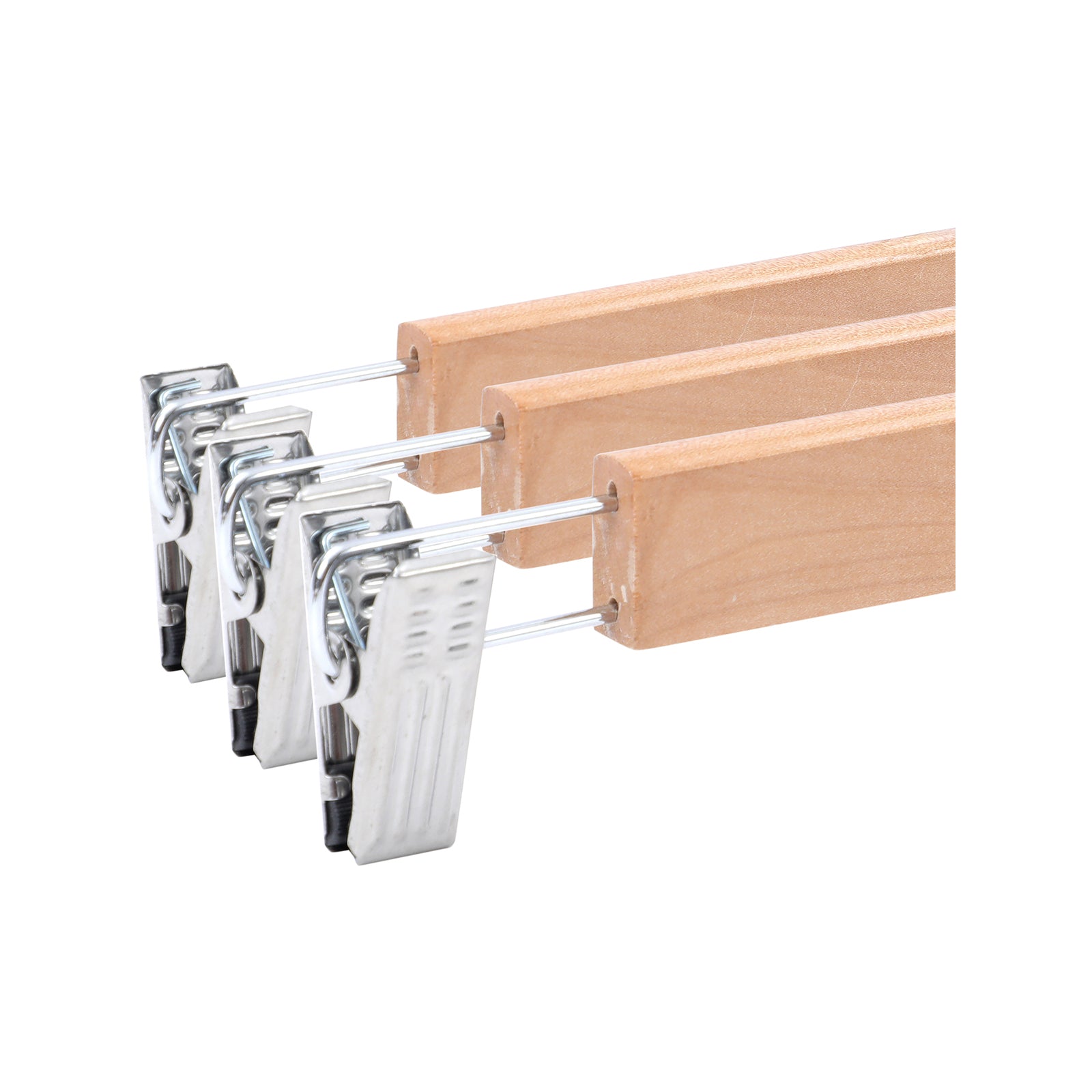 Practa Wooden Clip Clothes Hangers 3 Pack - 330mm Natural Skirt & Trouser Hangers