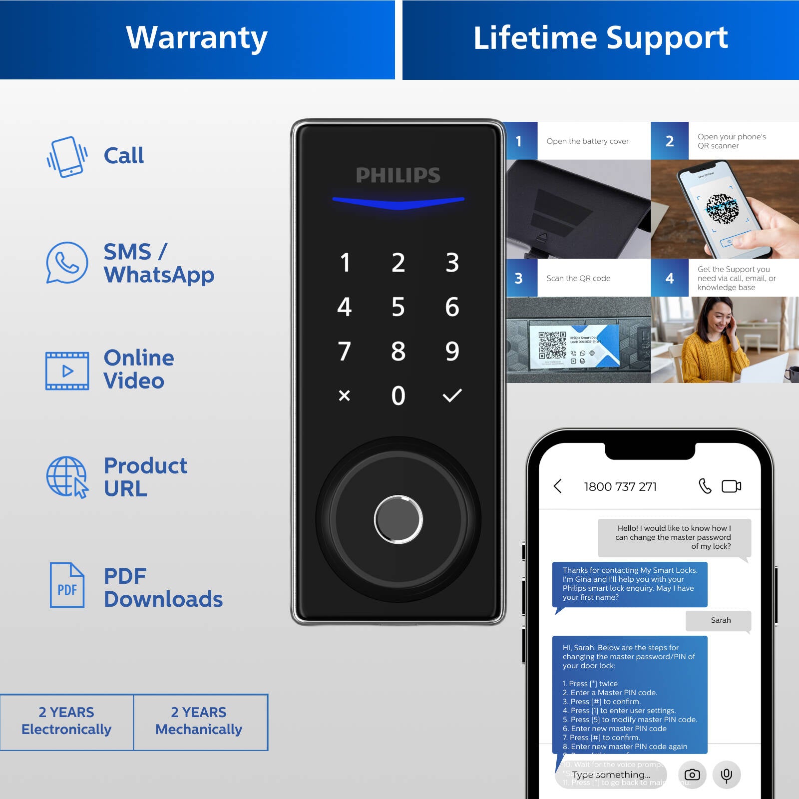 Philips EasyKey Black Fingerprint Deadbolt Door Lock with Mechanical Key DDL210S-1H
