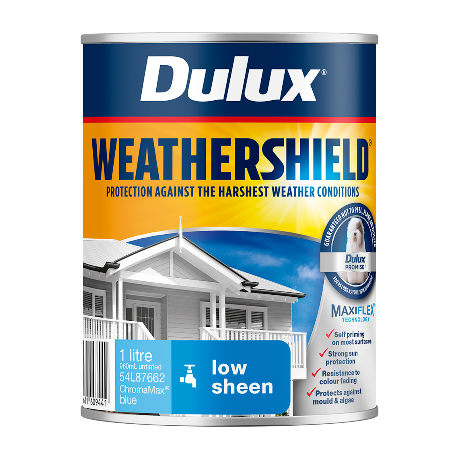 Dulux 1L Blue Low Sheen Weathershield Exterior Paint UV Resistant Tintable