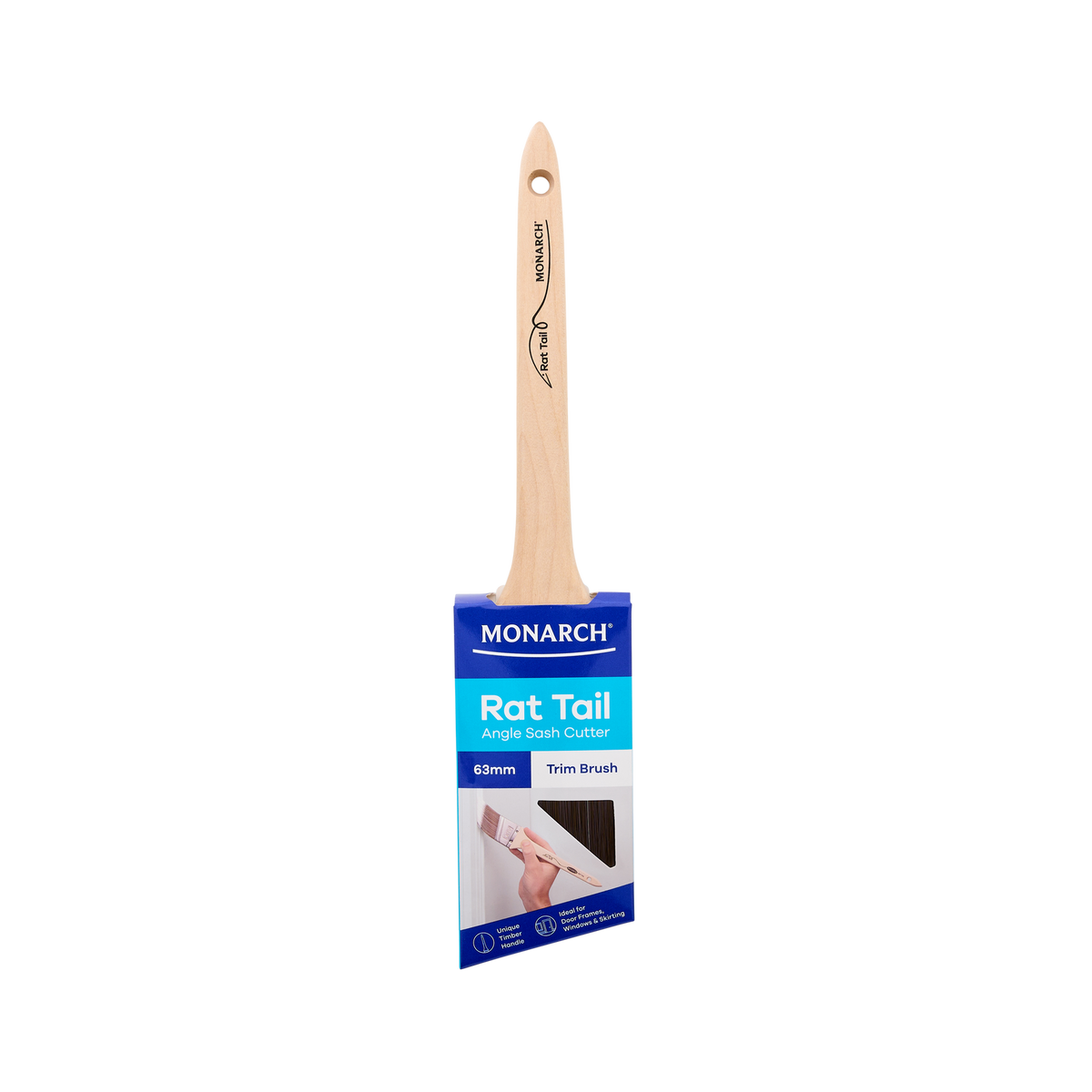 Monarch 63mm Rat Tail Angled Trim Paint Brush, Synthetic Filament, Stainless Steel Ferrule