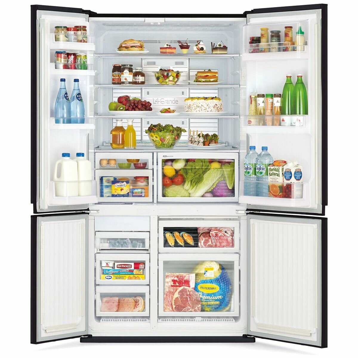 Mitsubishi Electric 635L French Door Fridge - Brilliant Black Glass, Inverter Technology - MR-LA635ER-GBK-A