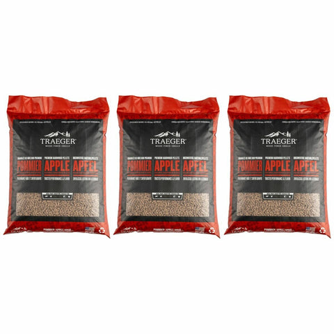 Traeger Apple BBQ Wood Pellets 3 x 9kg Pack - All-Natural - Clean Burn - Made in USA - PEL343-PACK