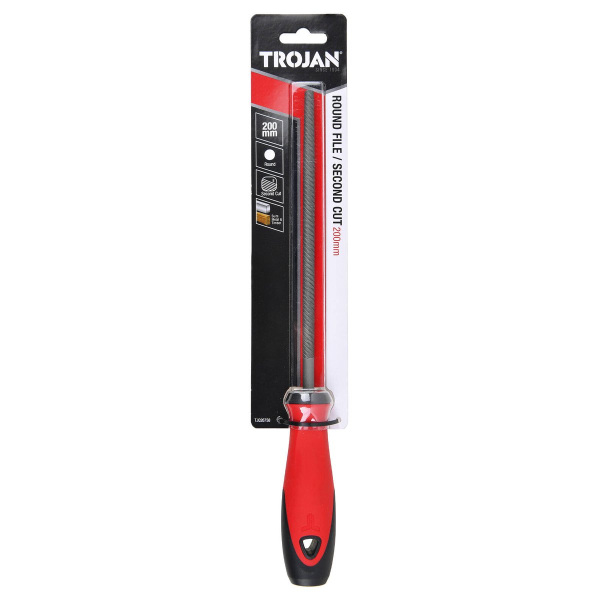 Trojan 200mm Second Cut Round File for Smoothing Curves and Holes