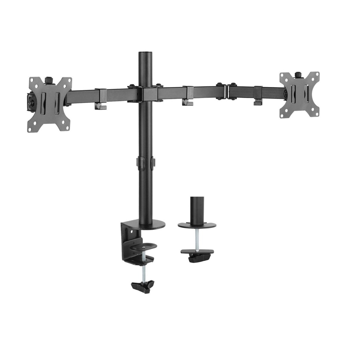 Practa Full Motion Dual Arm Monitor Mount PRMMD 13-32 inch Black Steel, Clamp or Grommet Fit