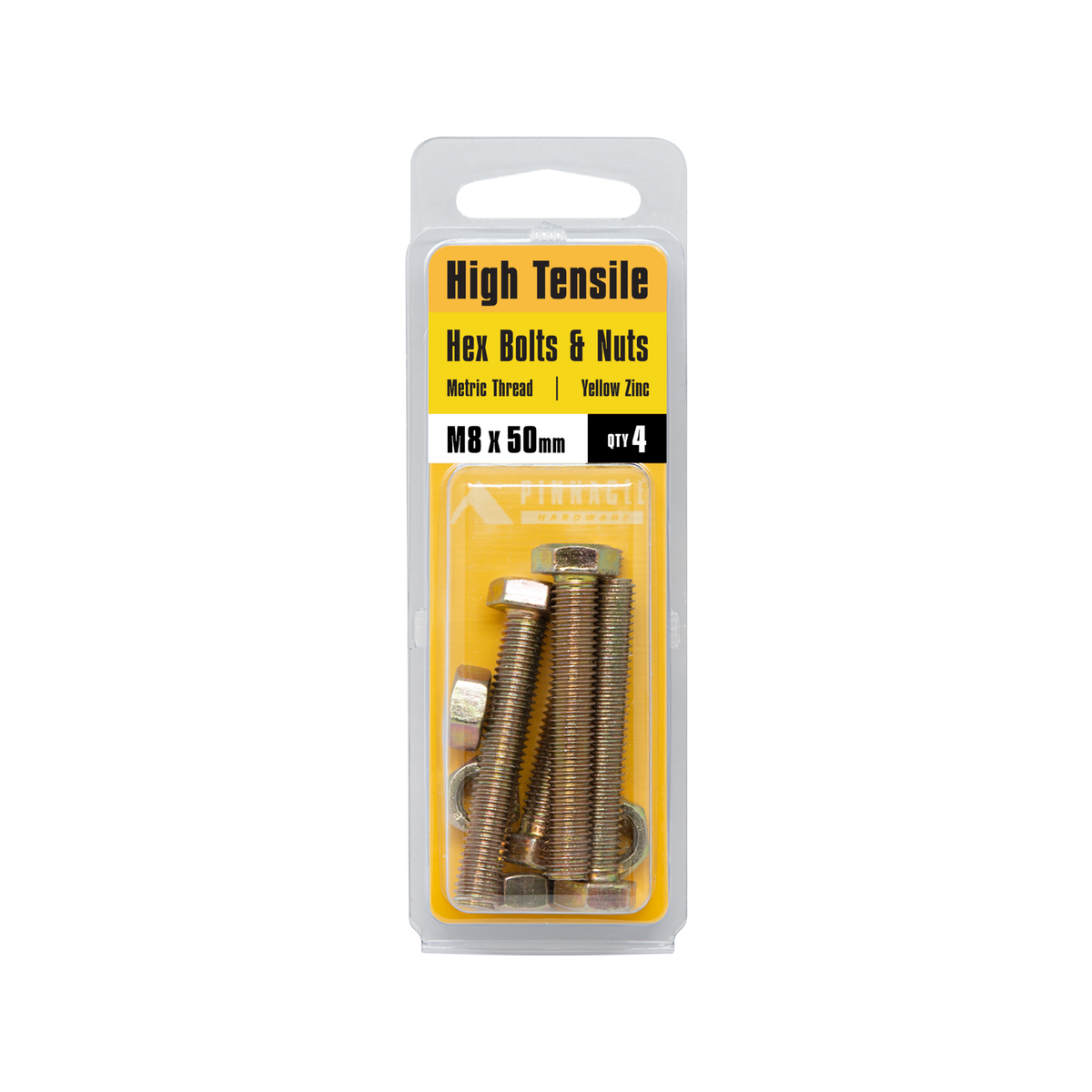Pinnacle Hex Bolt and Nut - M8 x 50mm - Hi Tensile - Yellow Zinc - 4 Pack - SuperSaverAU - view 2