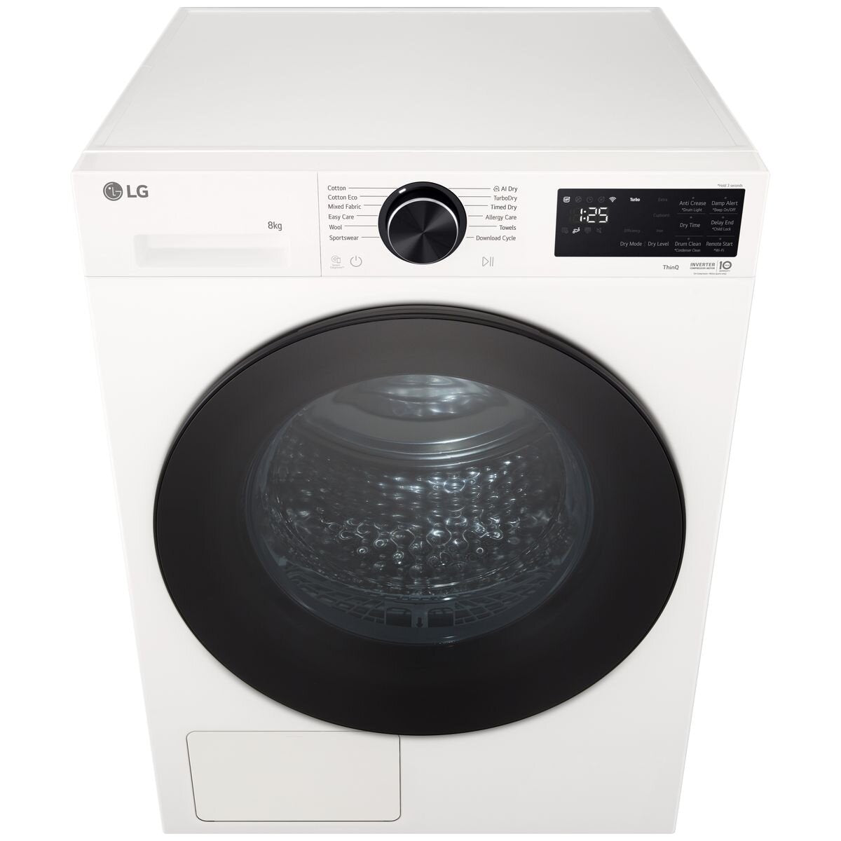 LG Series 3 8kg Heat Pump Dryer - White, 8 Star Energy Rating, Auto Cleaning Condenser - DXH3-08W