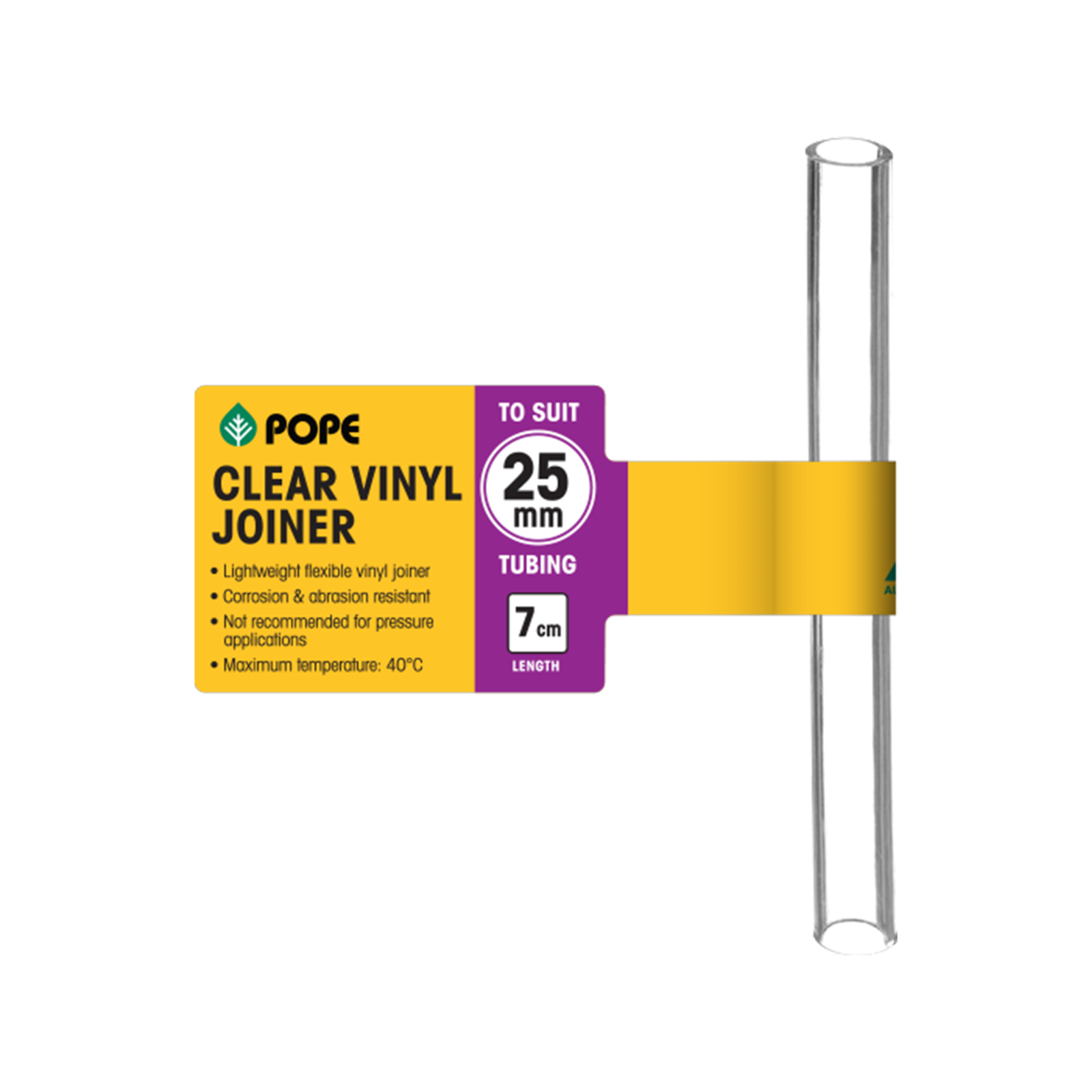 Pope 25mm x 7cm Clear Vinyl Tubing Joiner - PVC Connector for Indoor & Outdoor Hose