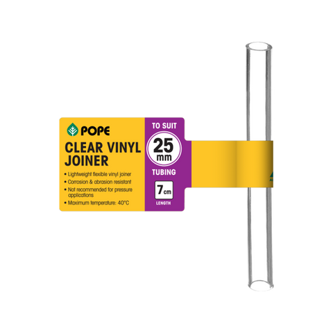 Pope 25mm x 7cm Clear Vinyl Tubing Joiner - PVC Connector for Indoor & Outdoor Hose