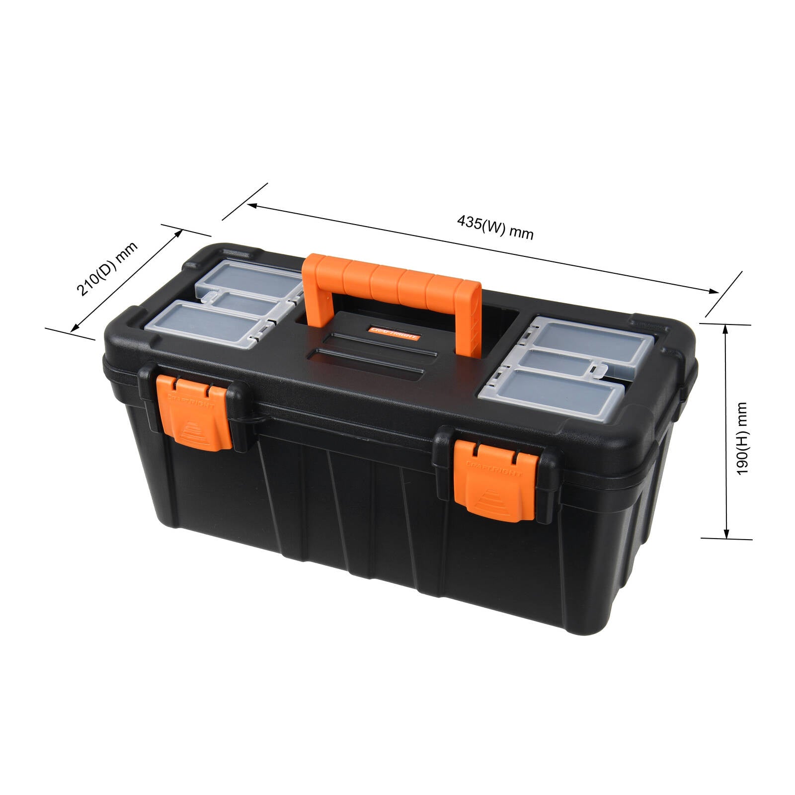 Craftright 435mm Polypropylene Tool Box, Lift-Out Tray, Lockable, Black and Orange
