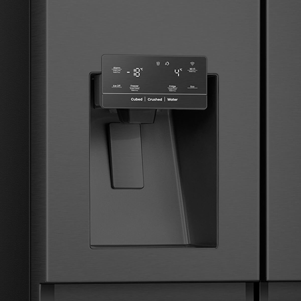 Hisense 632L PureFlat Side by Side Fridge - Black Steel, Non-Plumbed Water and Ice Dispenser - HRSBS633BW