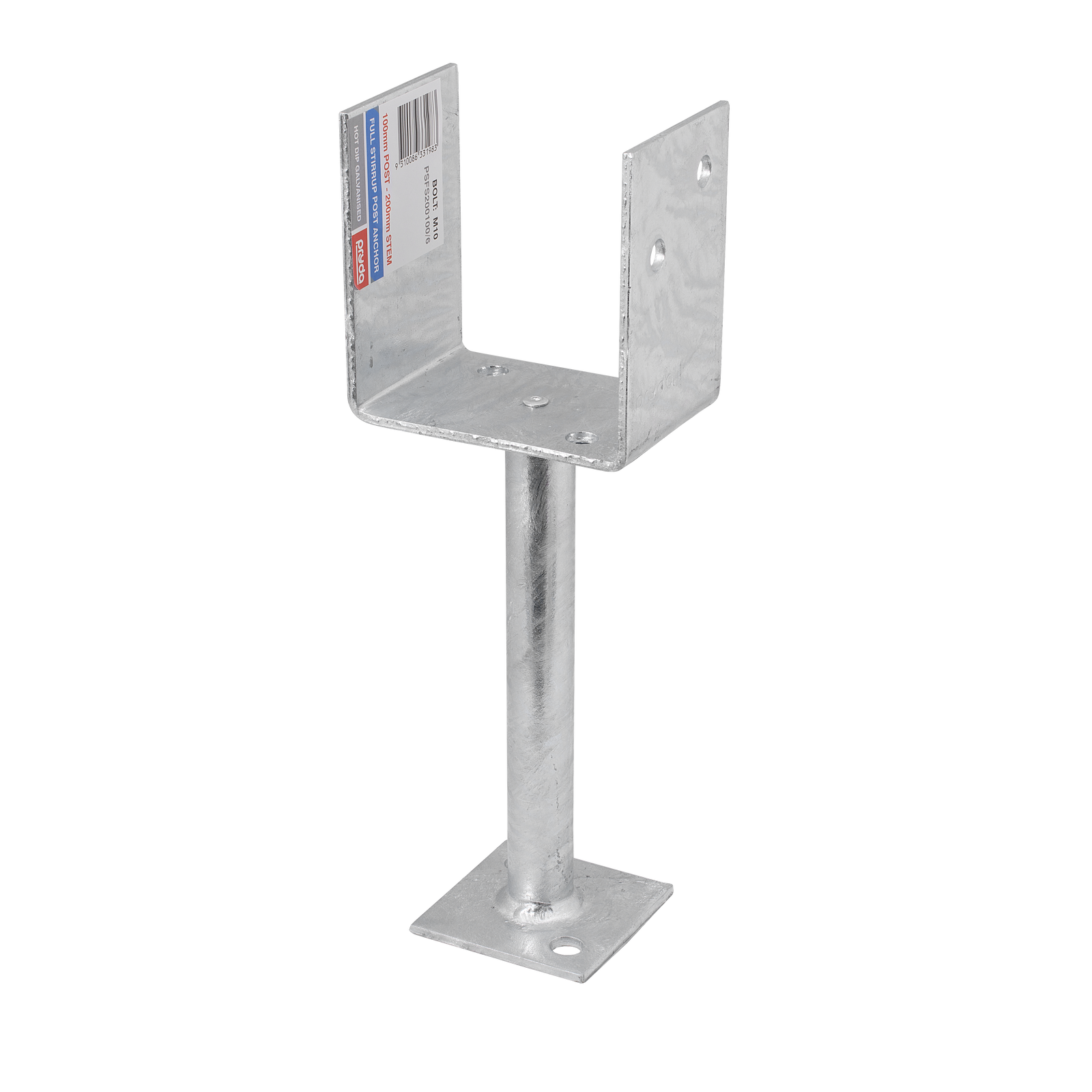 Pryda 200x100mm Full Stirrup Post Anchor M10 Hot Dip Galvanised