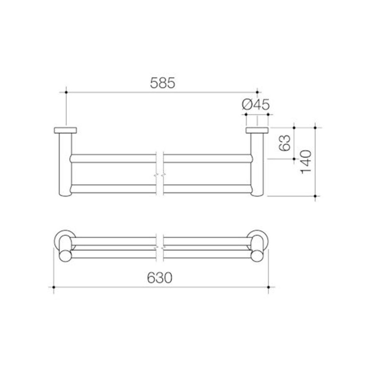 Caroma Cosmo 630mm Chrome Double Towel Rail, Metal Wall Mount