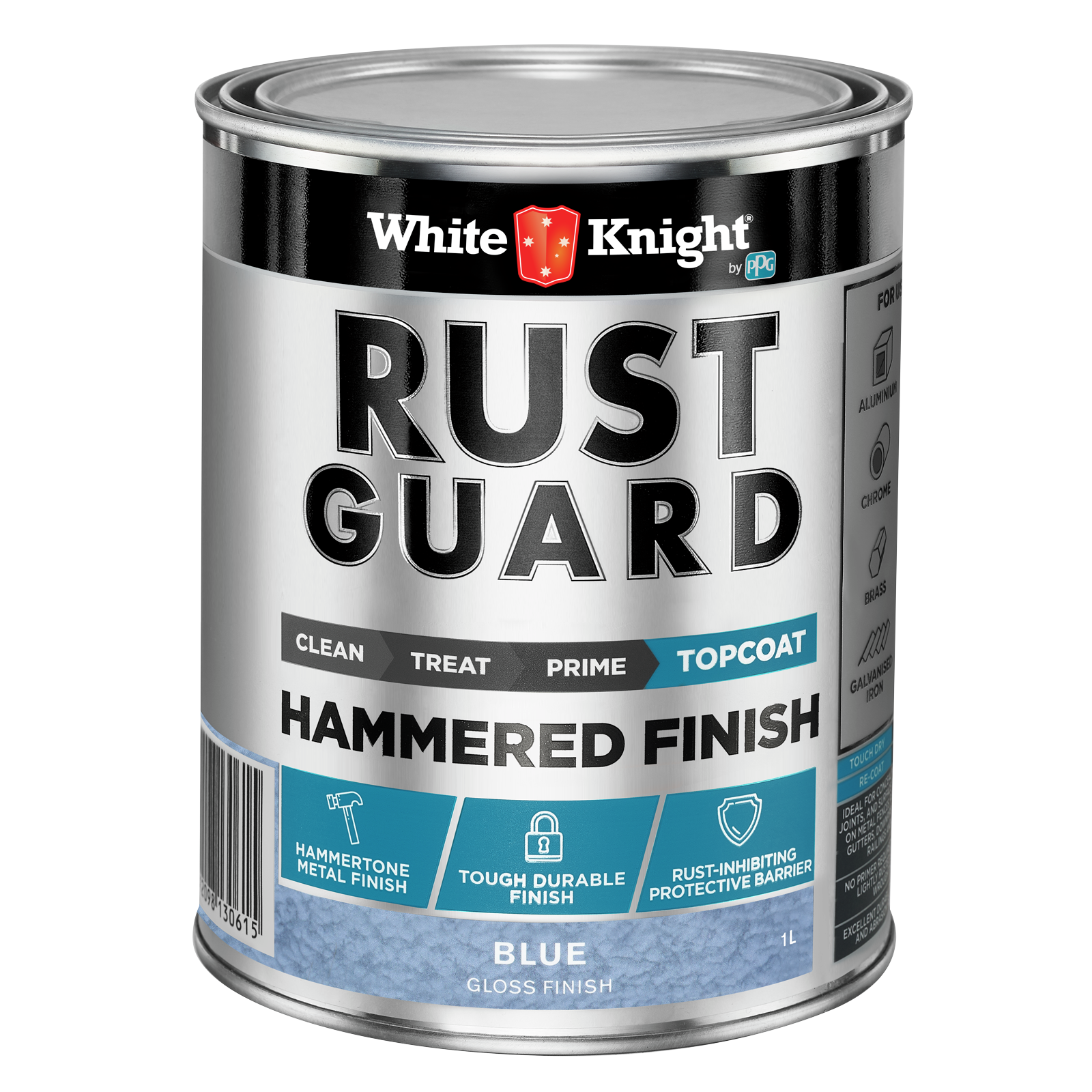 White Knight Rust Guard Blue Gloss Hammered Finish Metal Paint 1L