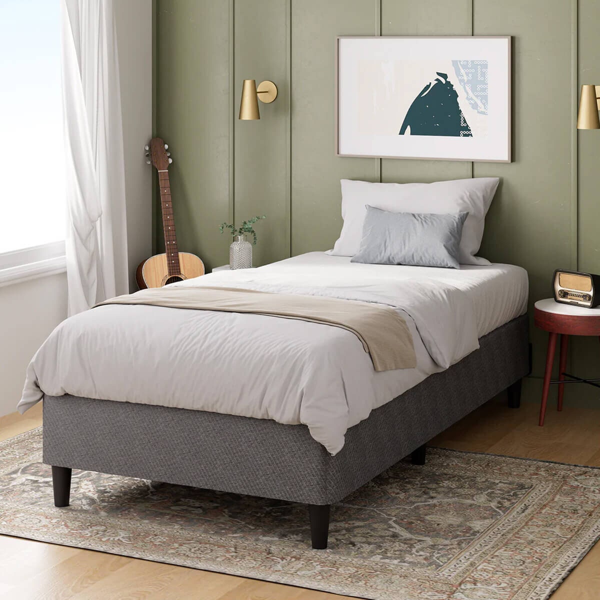 Zinus Keenan Single Ensemble Bed Base in Dark Grey - Steel Frame, 150kg Capacity - AU-BSLB-DG-S