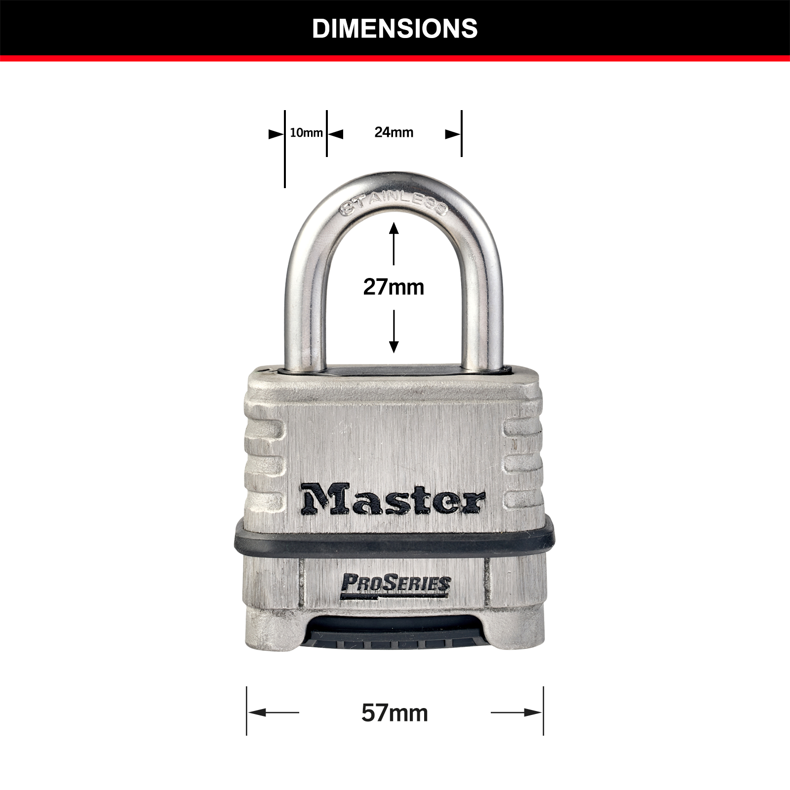 Master Lock 57mm Stainless Steel Combination Padlock Resettable